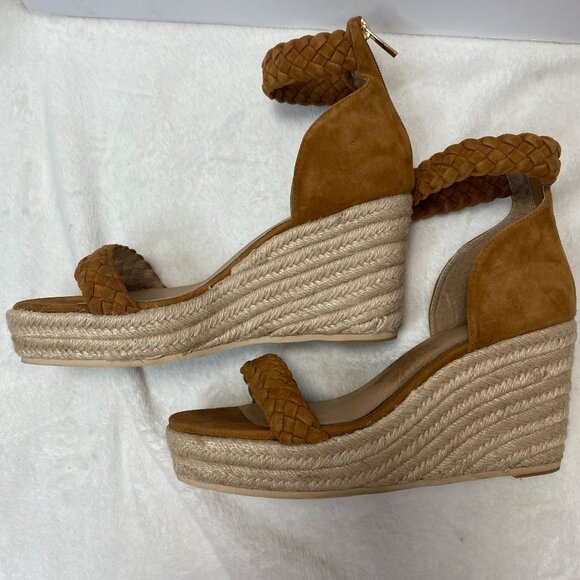 Raye Braided Suede Espadrille Wedges with Ankle Strap Tan/Beige Size 39.5/US 8.5 - Picture 7 of 15